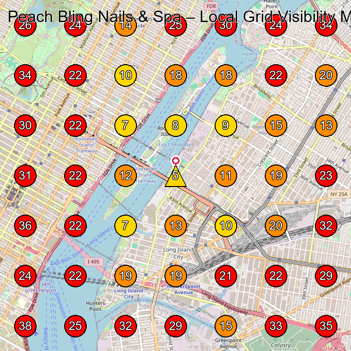 Peach Bling Nails & Spa GeoGrid visibility map for Beauty Salon in Long Island City